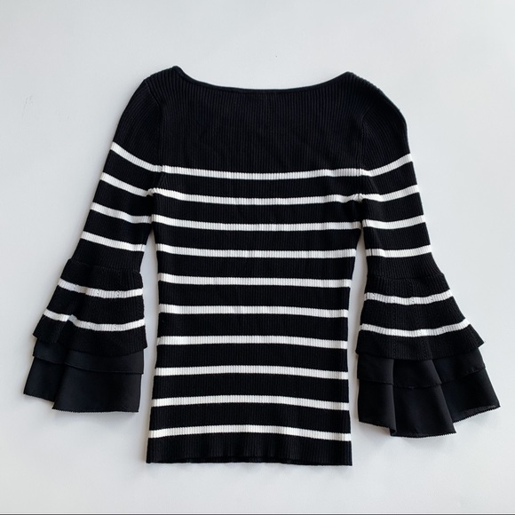 WHBM Ruffle Sleeve Striped Sweater Black White XS - Picture 4 of 6